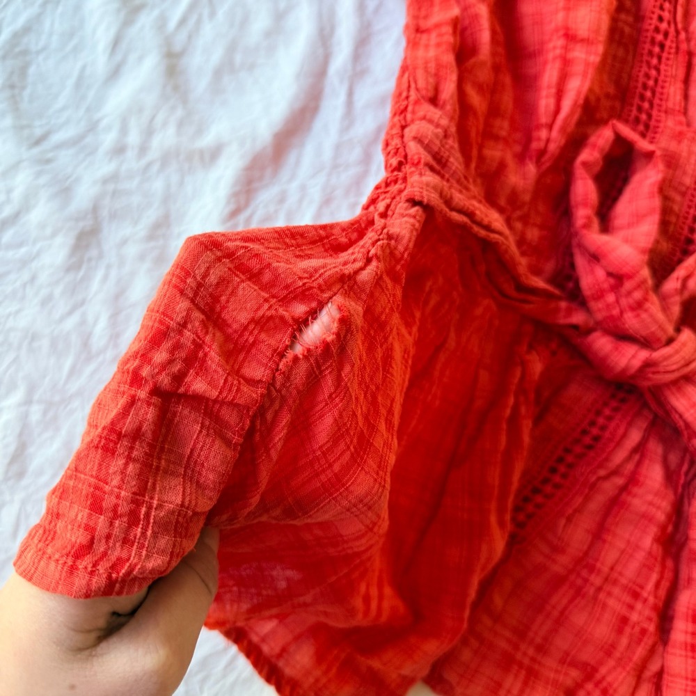 Max Studio Red Gauze Crochet Lace Wrap Blouse Top XS A701C36 - Picture 5 of 5